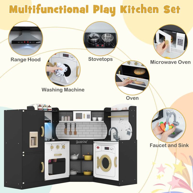 Costway Corner Play Kitchen Toddler Kitchen Playset with Range Hood, - See Details
