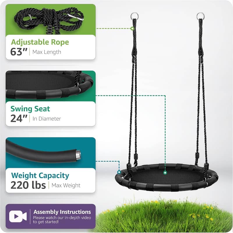 Spinner Swing Kids Round Mat Swing Great for Tree, Backyard, Playground [New Improved 2020 Design!] (24" Mat Seat)