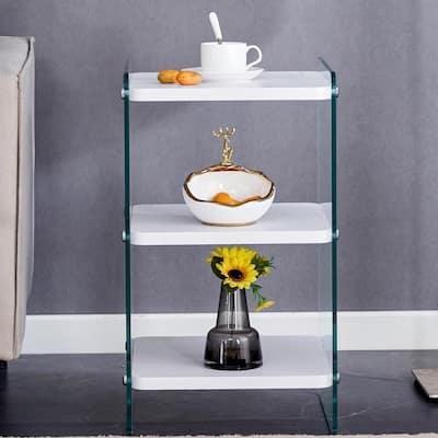 3-Tier Glass Bedside Table, Modern Nightstand with Storage