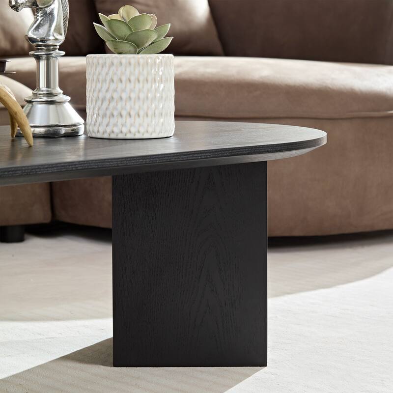 Length 39.37 Inch Modern Coffee Table,MDF Oval Coffee Table for Living Room,Small Coffee Table with Sturdy Pedestal