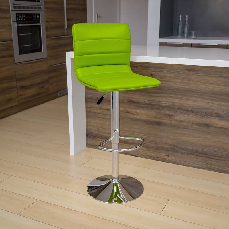 Modern Vinyl Stitch Back Adjustable Height Barstool - 16"W x 19"D x 35" - 44"H - Green
