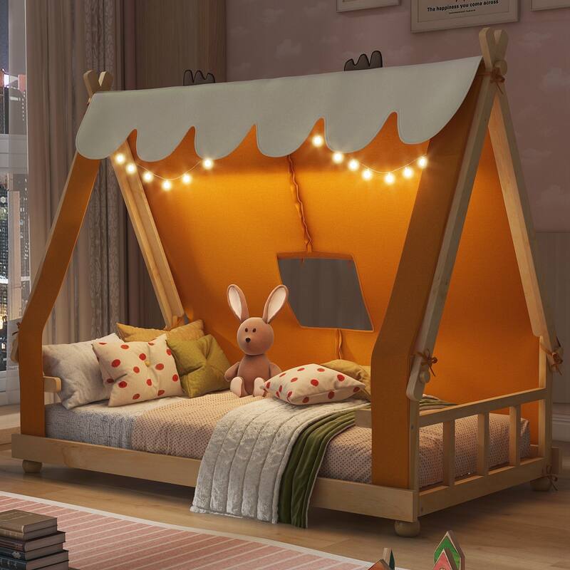Twin Size House Bed with Tent and Light