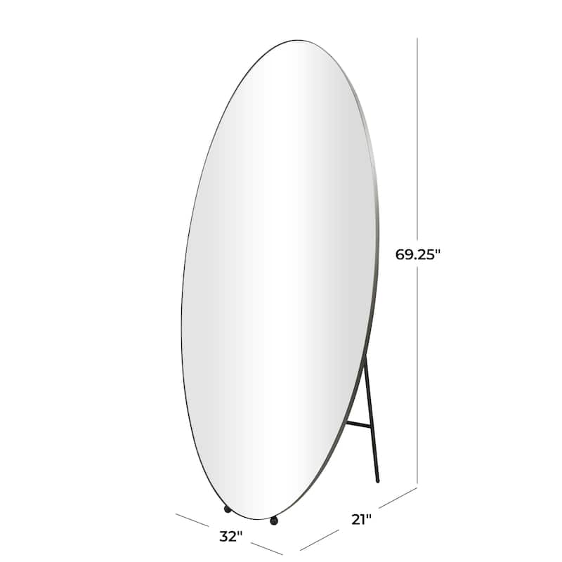 Silver Metal Oval Freestanding Room Floor Mirror with Ball Feet