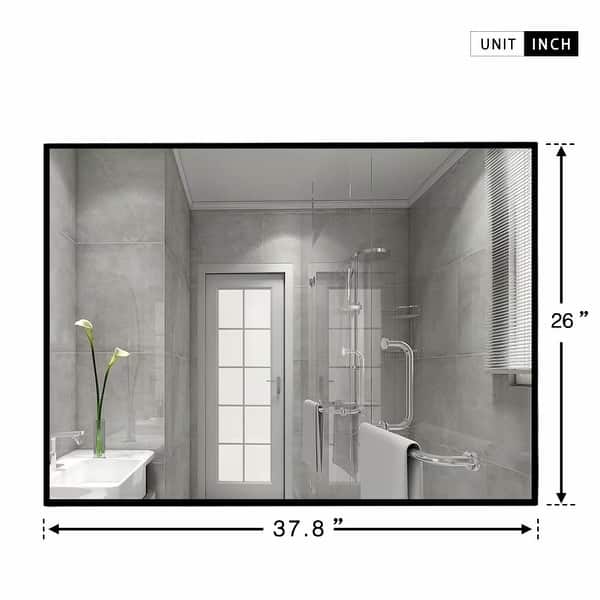 dimension image slide 1 of 7, Modern Thin Frame Wall-Mounted Hanging Bathroom Vanity Mirror