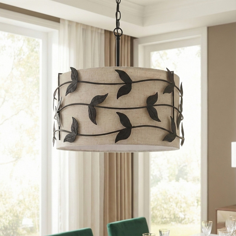 Acroma 4-Light Fabric Botanical Drum Chandelier Light