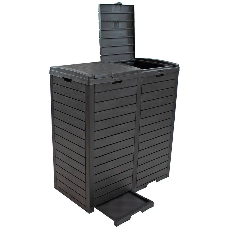 78-Gallon Double Patio Trash Can with Lid - Black
