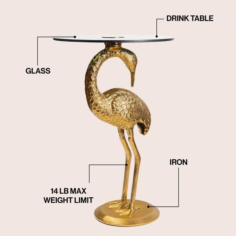 Nysha 25" Glass Top Flamingo end Table, Pink, by JONATHAN Y