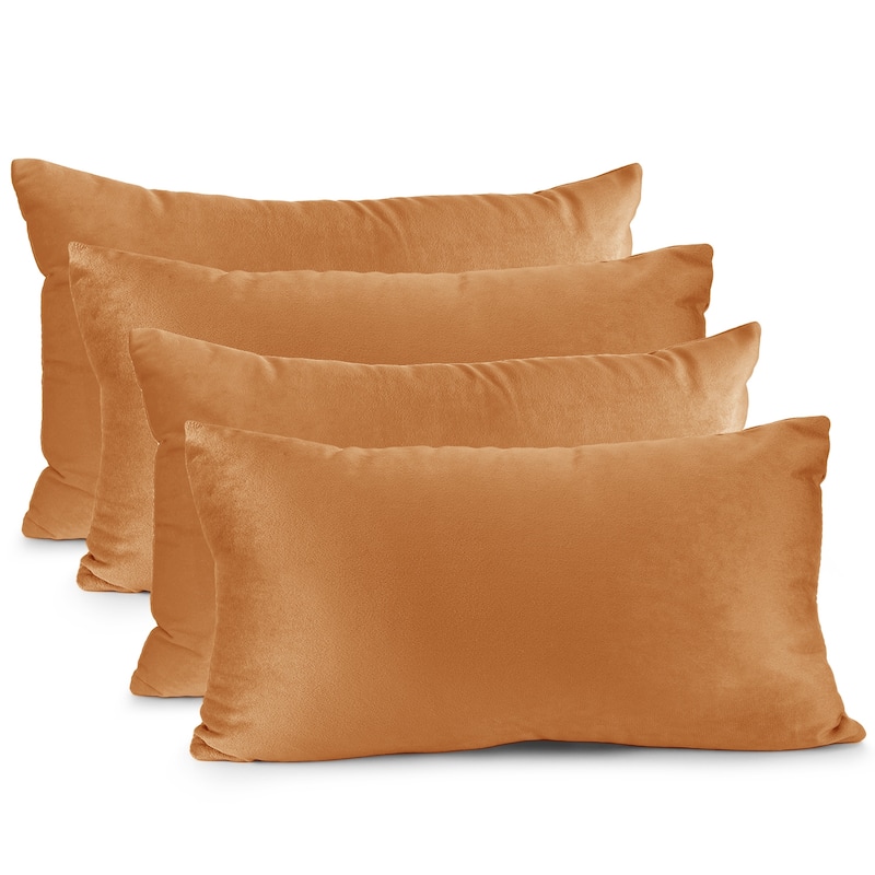 Empyrean Solid Microfiber Soft Velvet Throw Pillow Cover (Set of 4) - 12" x 20" - Rust Orange Brown