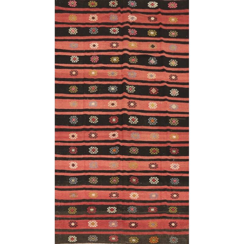 Hand Woven Oriental 100% Wool Carpet Southwestern Tribal Multi-Colored Kilim Area Rug - 9' 8'' X 5' 10''