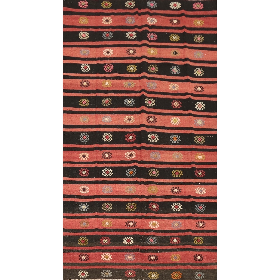 Hand Woven Oriental 100% Wool Carpet Southwestern Tribal Multi-Colored Kilim Area Rug - 9' 8'' X 5' 10''