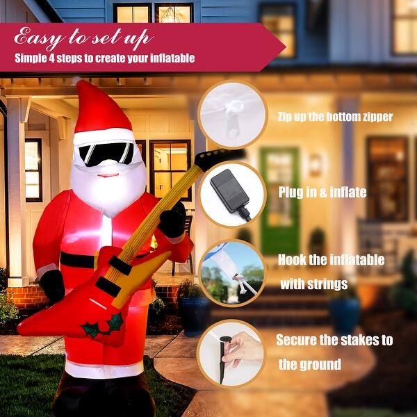 7Ft Inflatable Rocking Santa with Guitar Christmas Decoration with LED Lights - Bed Bath & Beyond