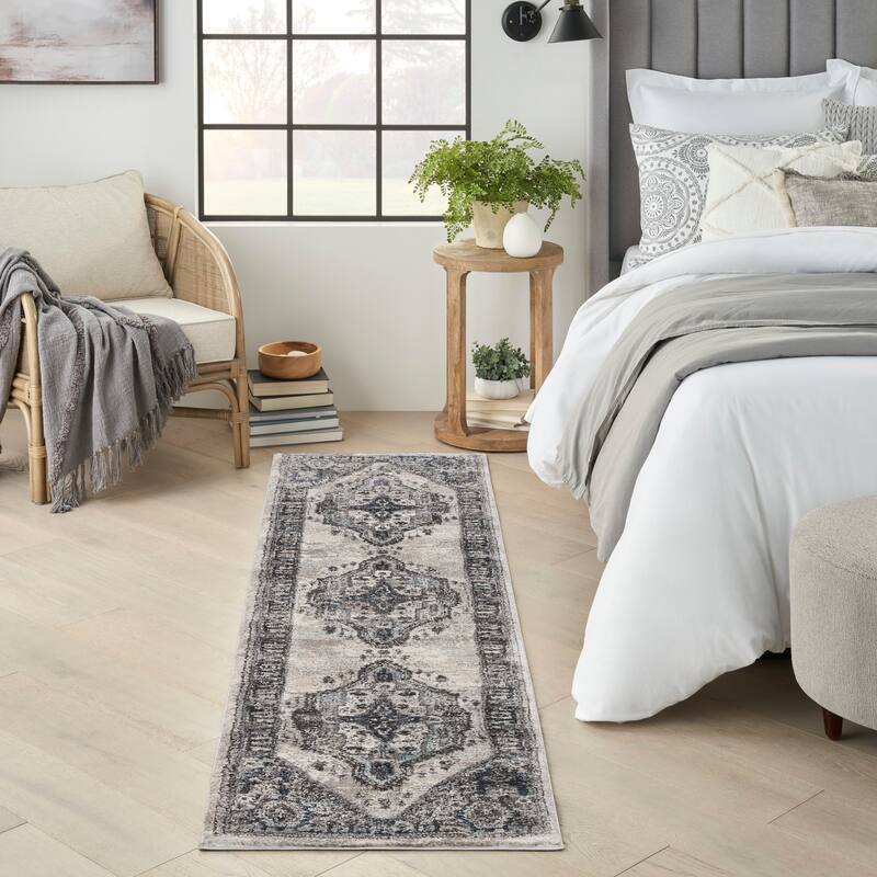 American Manor Formal Bordered Area Rug - 2'2" x 7'6" - Grey - Rectangle