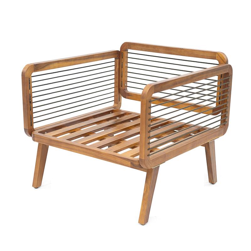 Scott Living - Talia Outdoor Modern Arm Chair with Grey Cushions and Solid Acacia Wood Frame