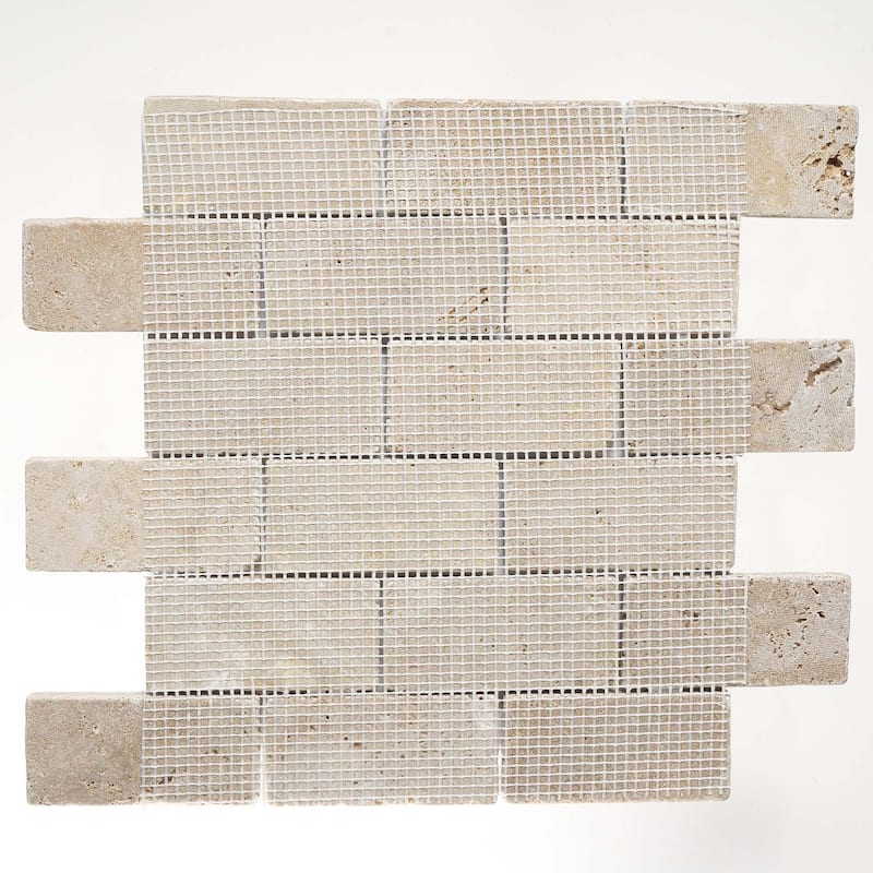 Ivory Travertine 2" x 4" Split Face Mosaic