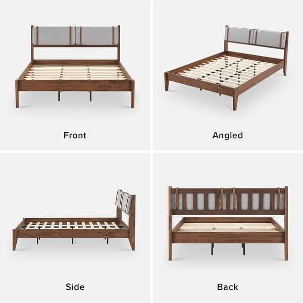 dimension image slide 2 of 10, Mopio Ted Acacia Solid Wood Bed Frame with Headboard