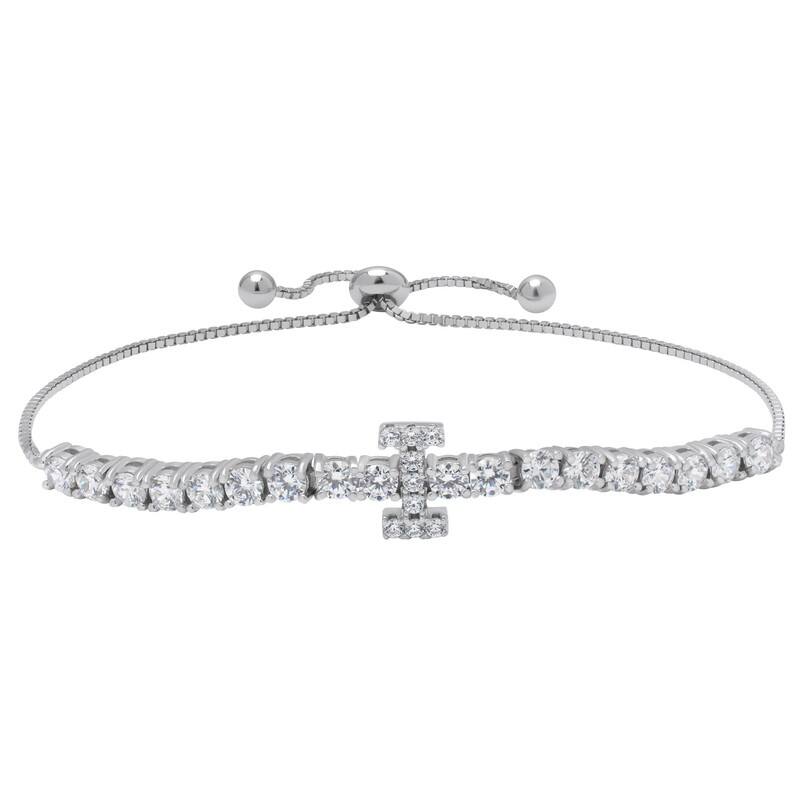 Victoria Townsend .925 Sterling Silver Cubic Zirconia Initial Adjustable Bracelet - I