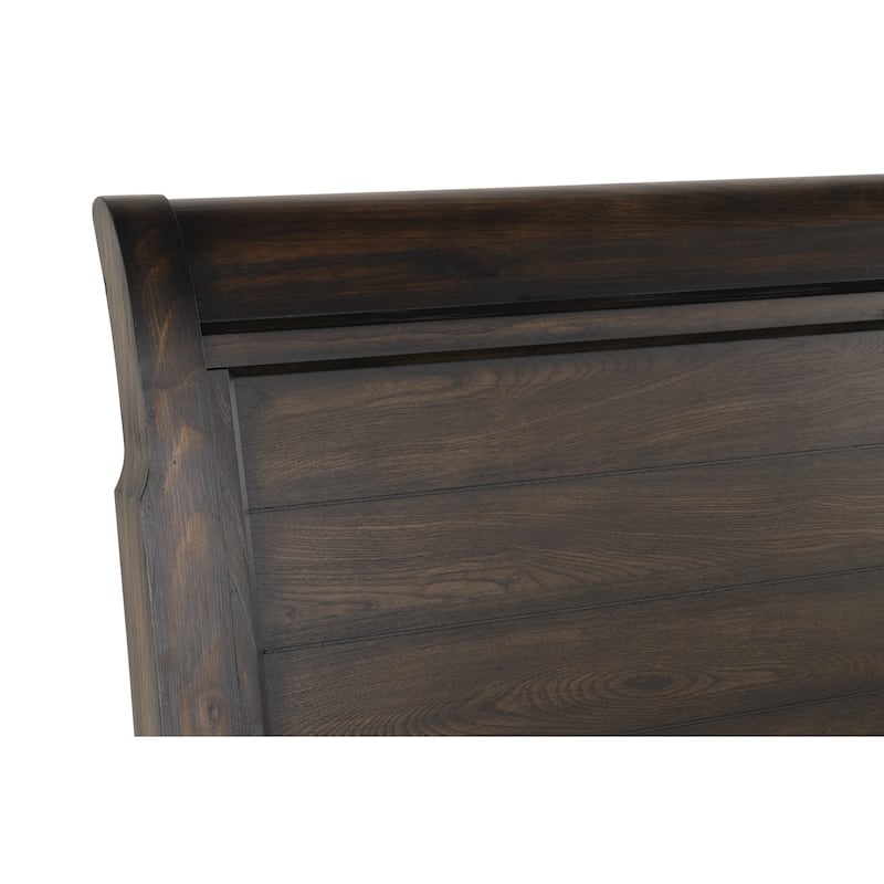 Queen Size Solid Wood Sleigh Bed with Elm Veneers and Traditional Design