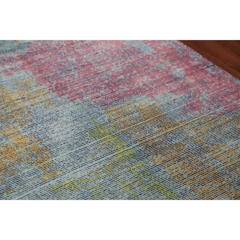 Contemporary Abstract Indian Rug Hand-Knotted Wool Carpet - 4'9"x 6'10"