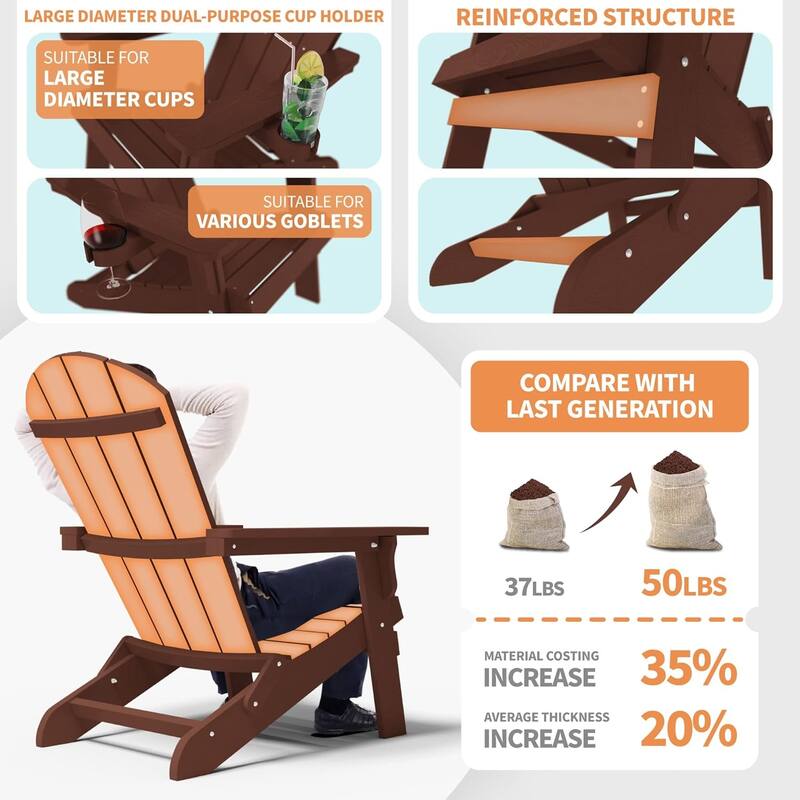 WINSOON All Weather HIPS Oversized Folding Adirondack Chair with Cup Holder