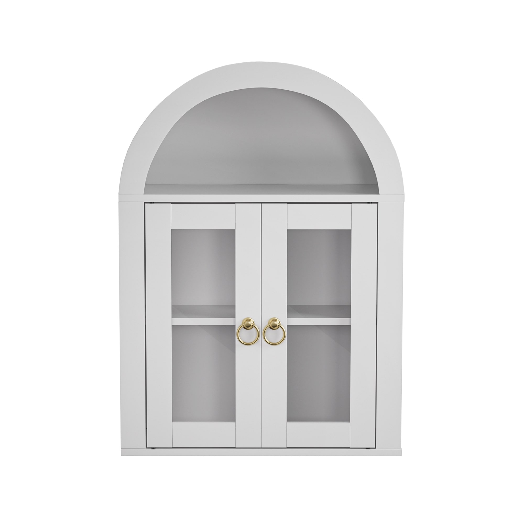 Wall Mounted Arched Cabinet with Glass Doors, Light and Adjustable Shelves for Laundry Room, Bathroom, Kitchen