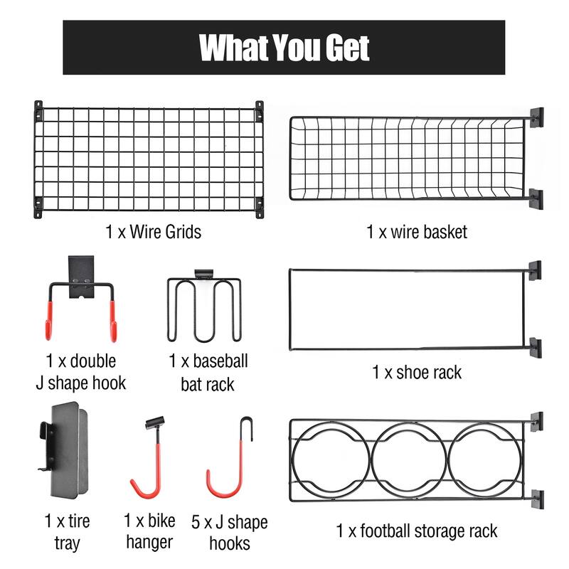 Mythinglogic Sports Equipment Storage System, Wall Mount Garage Storage Shelves