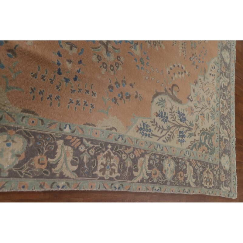 Hand Knotted Oriental 100% Wool Carpet Traditional Floral Peach Tabriz Area Rug - 13' 1'' X 9' 4''