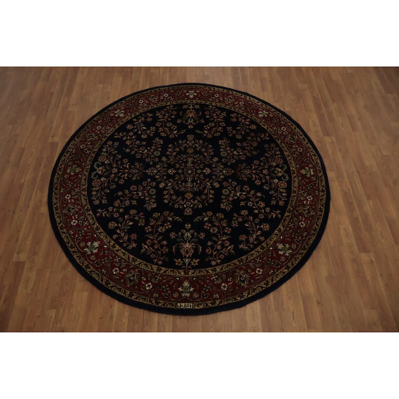 Hand Knotted Oriental 100% Wool Carpet Traditional Floral Black Agra Area Rug - 6' 8'' X 6' 7''