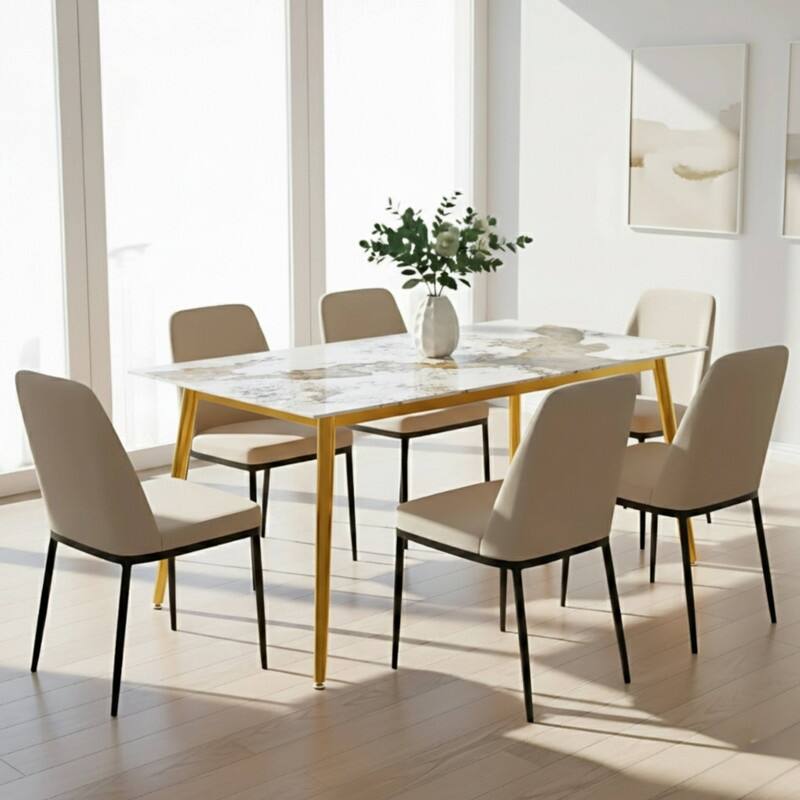 Zayle Dining Table with a 71" Rectangular Top and Gold Steel Base