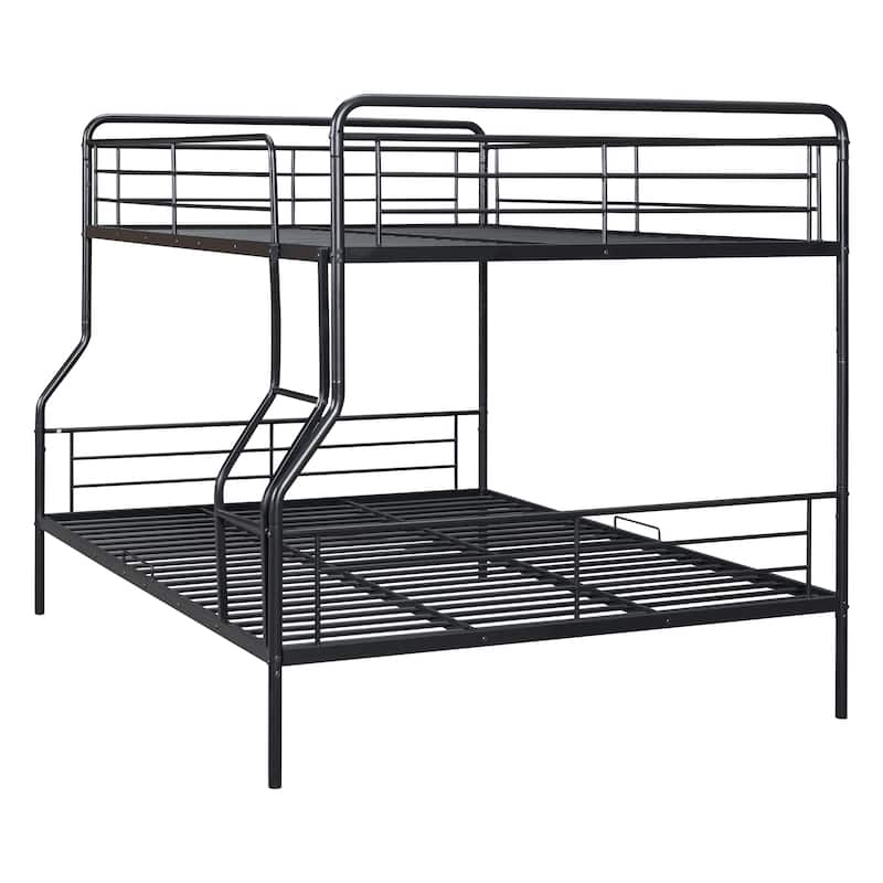 Metal Detachable Bunk Bed Frame, Full XL over Queen Iron Bunk Bed with Ladder and Guardrail, Divided Into 2 Individual Beds