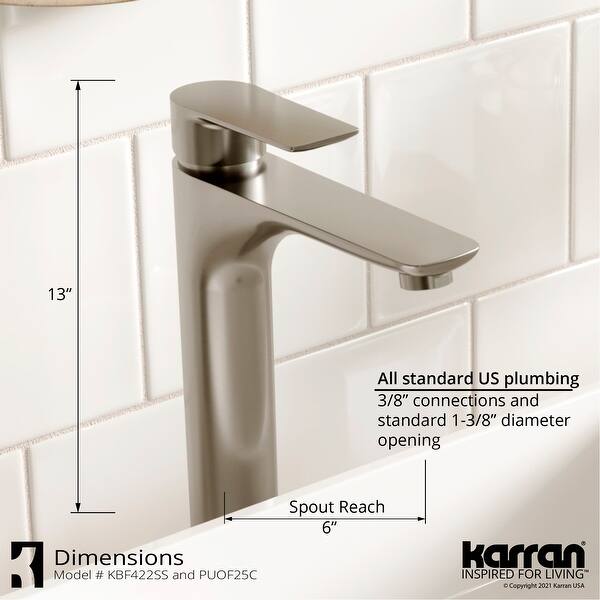 dimension image slide 0 of 2, Karran Quattro Matte White Acrylic 16 in. Square Bathroom Vessel Sink with Faucet and drain in Stainless Steel