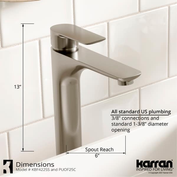 Karran Kayes Single Hole Single Handle Vessel Bathroom Faucet with Matcing Pop-up Drain