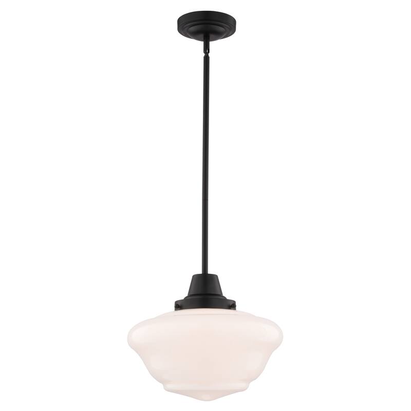 VAXCEL Eastgate 1-Light 12 in. Wide Schoolhouse Mini Pendant, White Frosted Opal Glass Shade, Hanging Ceiling Fixture