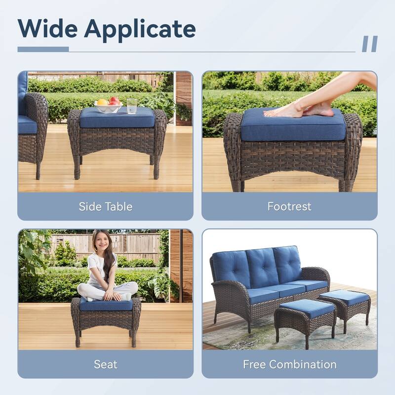 Gymojoy 5-Piece Outdoor Wicker Patio Chair Ottoman Set, Rattan Coversation Set with Water Resistant Cushions