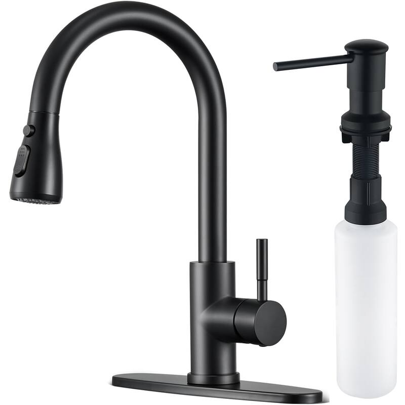 Single-Handle Pull-Down Sprayer Kitchen Faucet with Soap Dispenser - Black