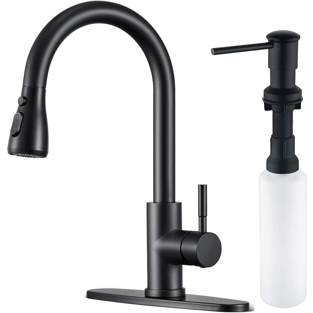 Single-Handle Pull-Down Sprayer Kitchen Faucet with Soap Dispenser