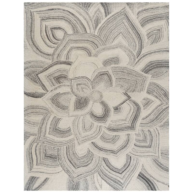 SAFAVIEH Hand-Tufted Jardin Solmaz Patterned Wool Rug - Ivory/Grey - 9' x 12'