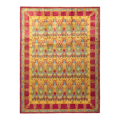 Arts & Crafts, One-of-a-Kind Hand-Knotted Area Rug - Pink, 9' 1" x 11' 10" - 9' 1" x 11' 10"
