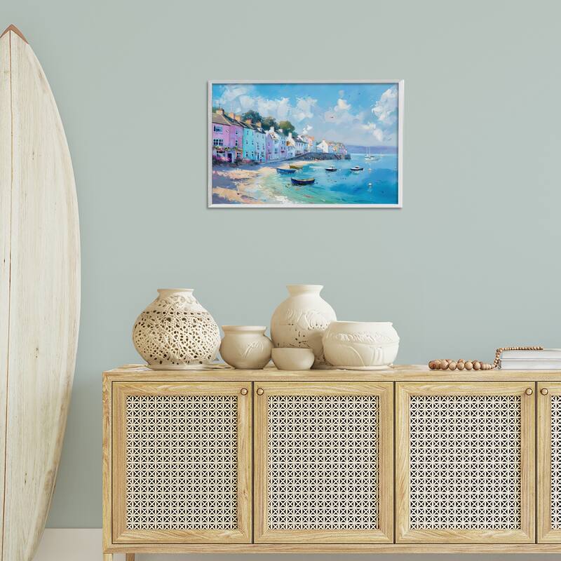 Stupell Seaside Village Cottages Framed Giclee Art Design By LSR Design Studio