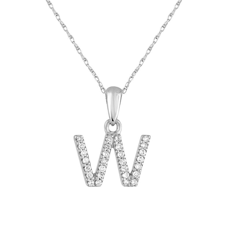 Joelle Collection 1/10 ctw Diamond Initial Pendant Necklace 14K Gold adjustable 16 to 18 inch Chain - Personalized Gift - W - White