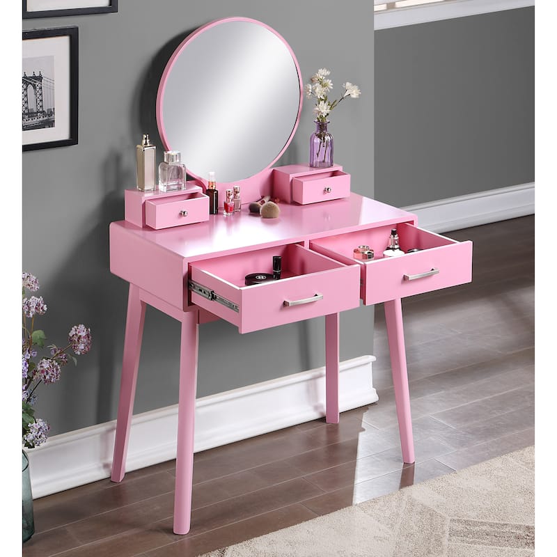 Roundhill Furniture Liannon Contemporary Wood Vanity and Stool Set