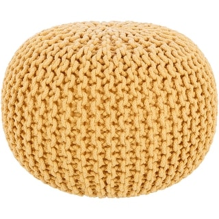 20" x 14" Hermosa Mustard Yellow H Crafted Cotton Round Pouf Ottoman ...