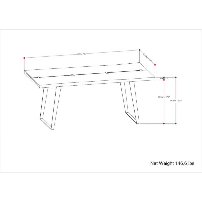 WyndenHall Scarlette 72 x 36 inch Rectangle Modern Industrial Dining Table - 72 inches wide