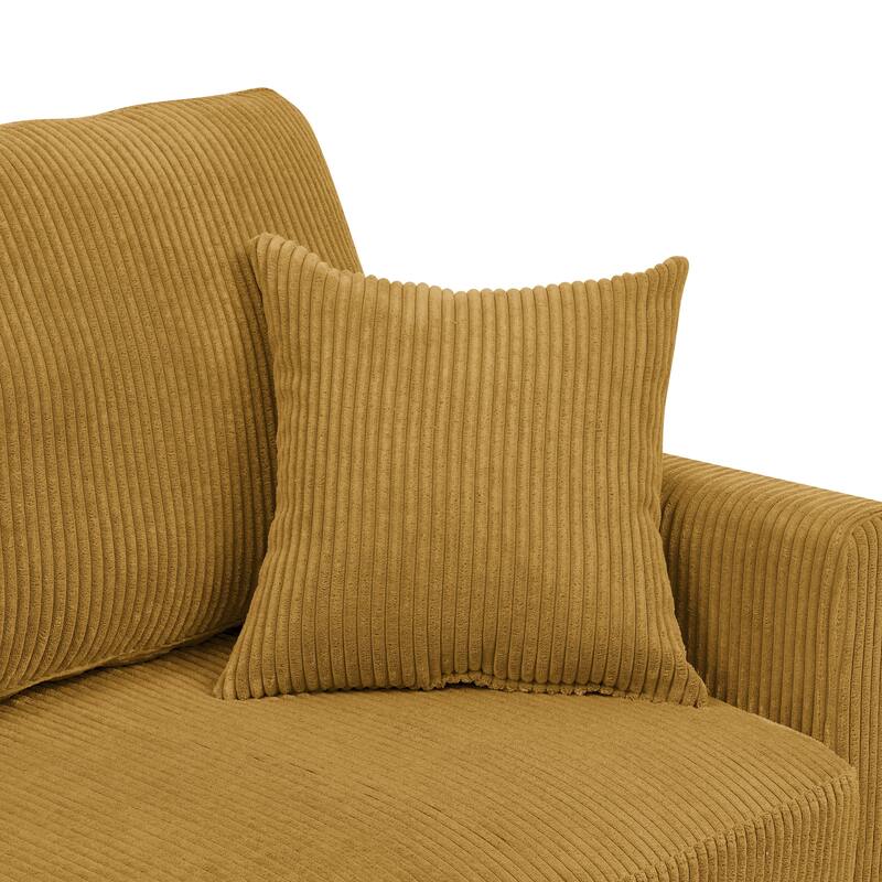 Asher Mid-Century Corduroy Sofa,Flared Arms,And A Sturdy Solid Wood Frame With Tapered Legs In A Warm Walnut Finish.