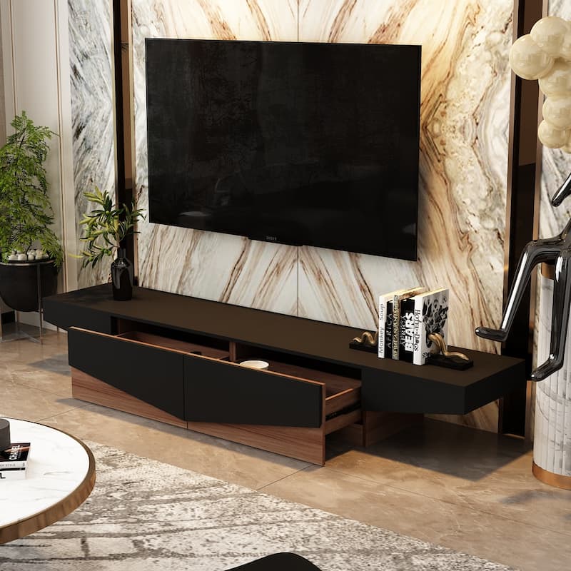 78.7" Black & White Patchwork TV Entertainment Center with 2 Drawers - 78.7"W