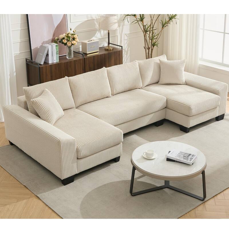 GDFStudio - Oversize 114" Convertible U-Shaped Sleeper Sofa with Pull-Out Bed