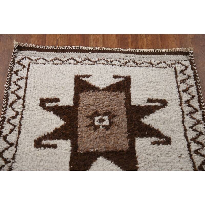 Natural Dye Beige Tribal Anatolian Runner Rug Hand-knotted Wool Carpet - 3'2"x 10'9"