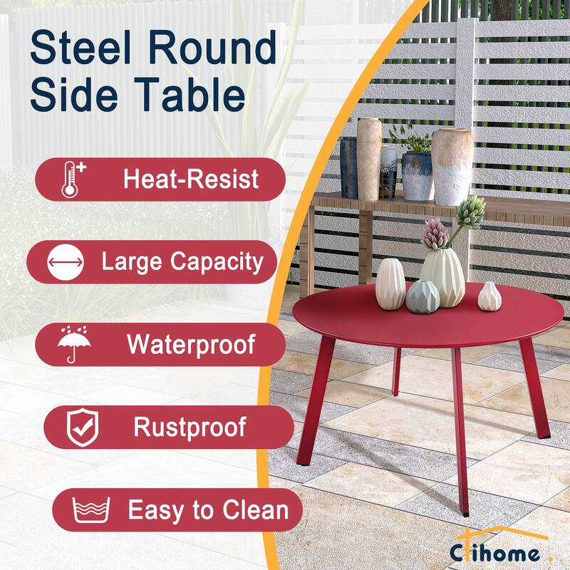 Clihome Weather Resistant Round Steel Patio Large Coffee Table