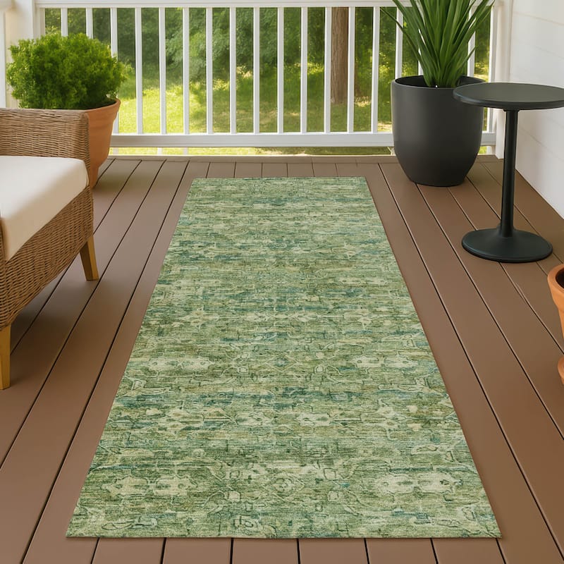 Machine Washable Indoor/ Outdoor Traditional Harmony Chantille Rug - Olive - 2'3" x 7'6"