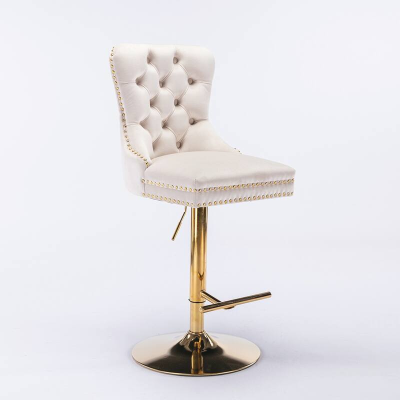 2PCS Tufted Swivel Velvet Bar Stool With Gold Legs