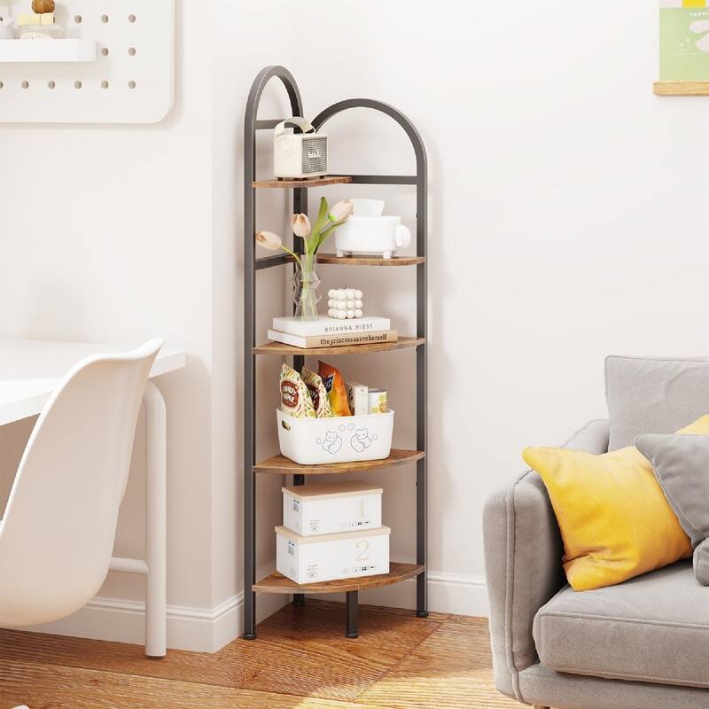 5-Tier Corner Bookshelf - 12.6"D x 12.6"W x 50"H